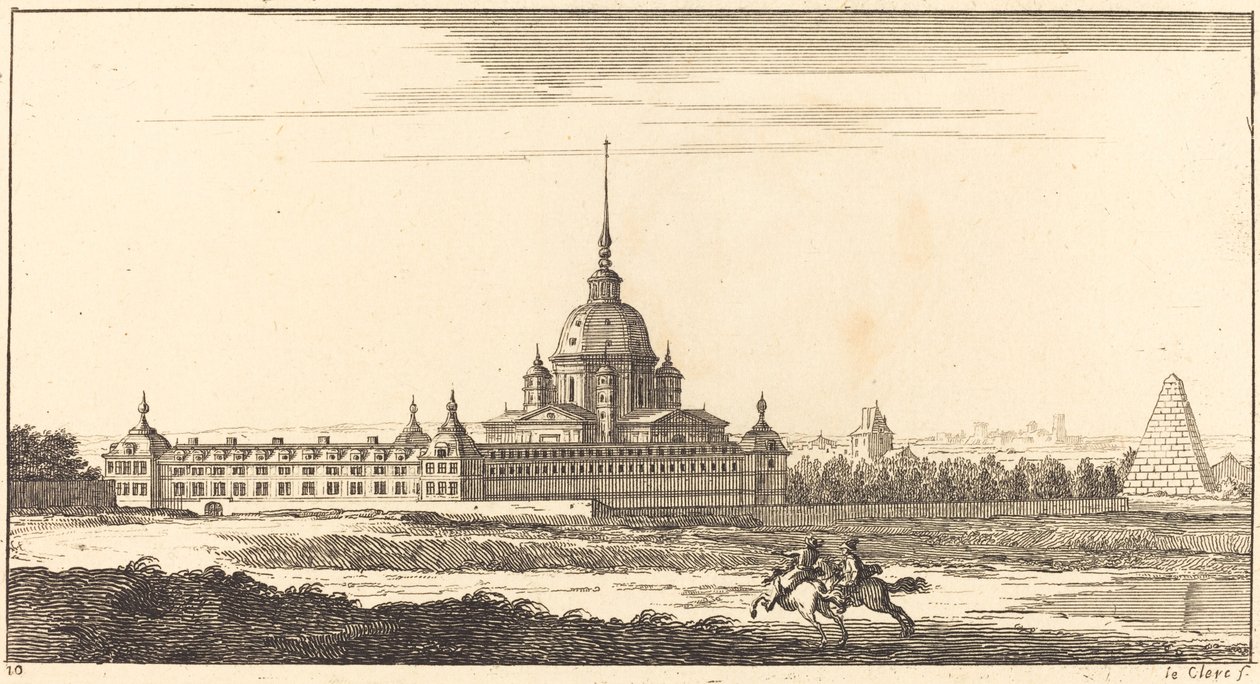 Landskap med kloster av Sébastien  Le Clerc I