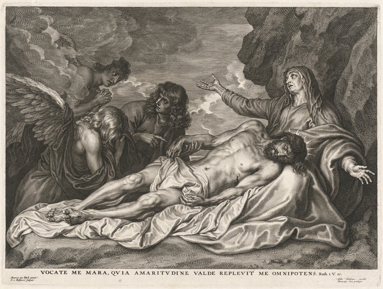 Jomfru som støtter den døde Kristus av Schelte Adams Bolswert after Sir Anthony van Dyck