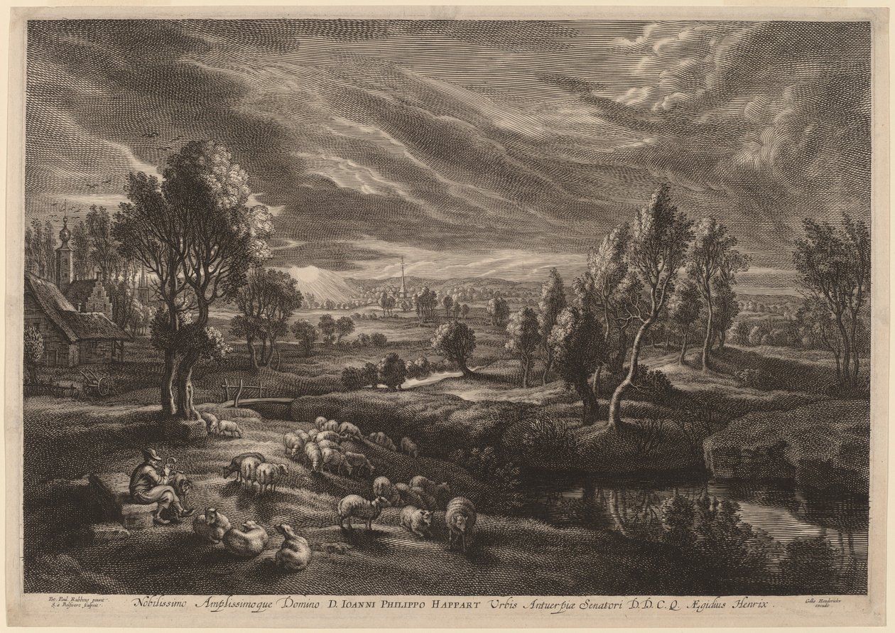 Et landskap med en landsby av Schelte Adams Bolswert after Sir Peter Paul Rubens