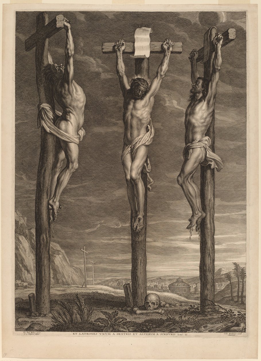 Kristus korsfestet mellom to tyver av Schelte Adams Bolswert after Sir Peter Paul Rubens