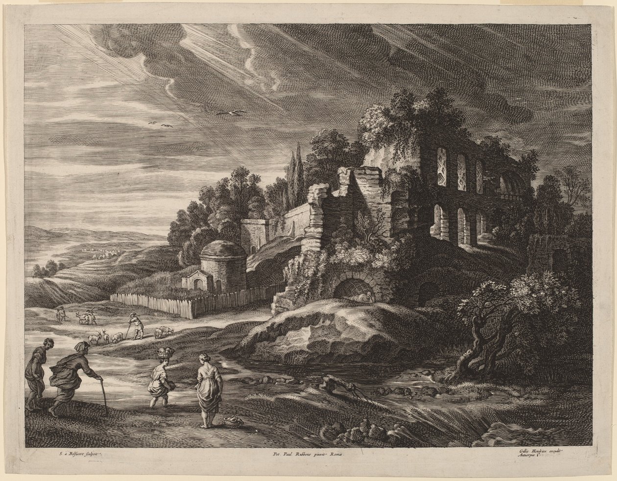 Landskap med store romerske ruiner av Schelte Adams Bolswert after Sir Peter Paul Rubens
