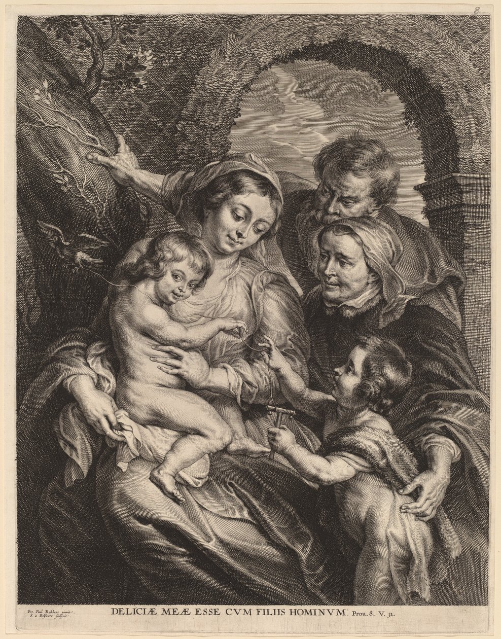 Den hellige familie med gullfinken av Schelte Adams Bolswert after Sir Peter Paul Rubens