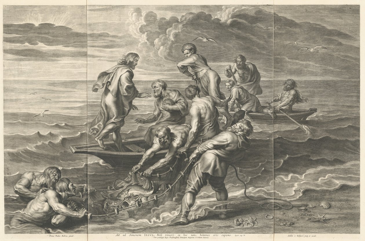 Det mirakuløse utkastet til fisk av Schelte Adams Bolswert after Sir Peter Paul Rubens