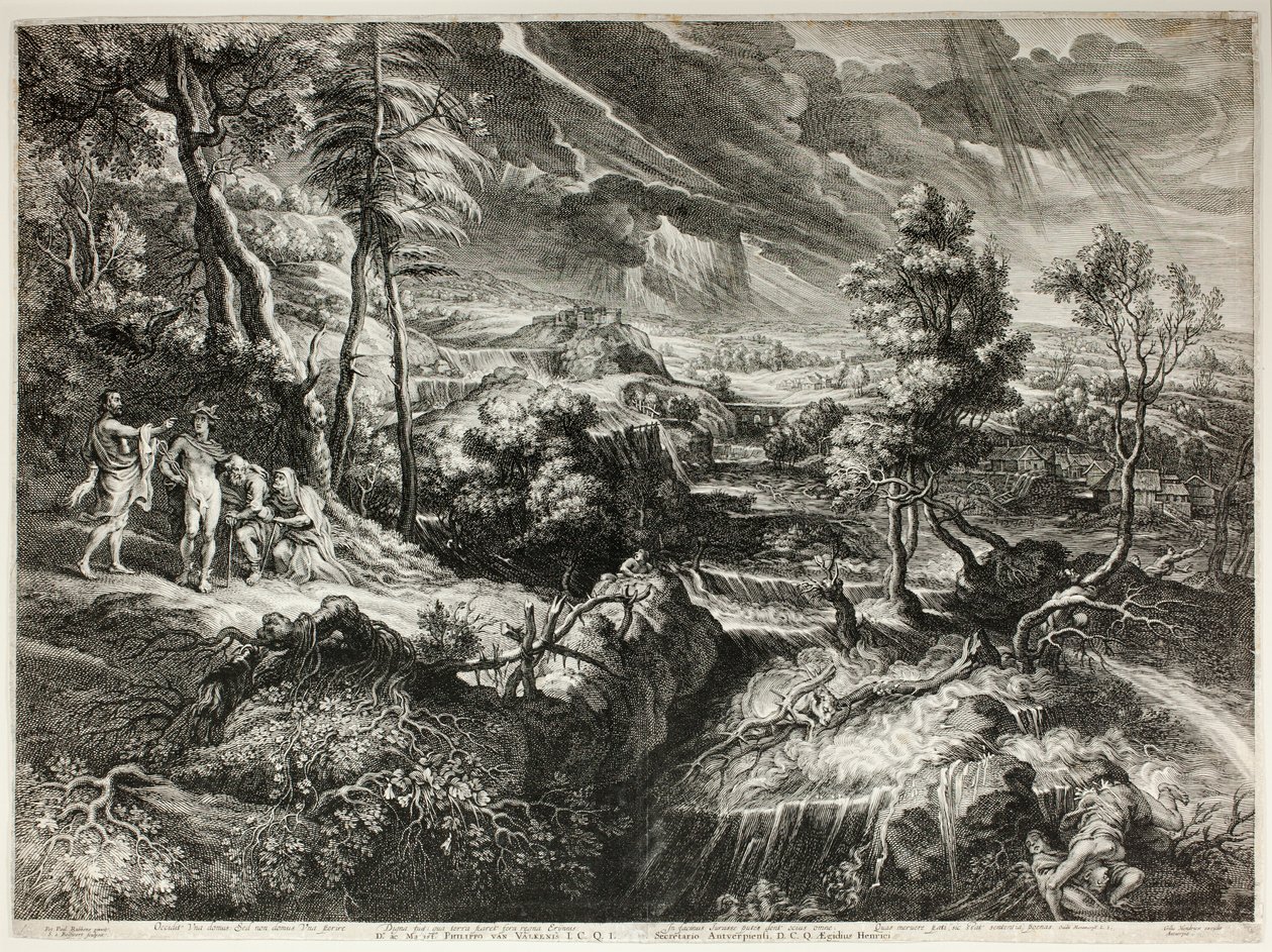 Landskap med Philemon og Baucis, fra Large Landscapes av Schelte Adamsz. Bolswert