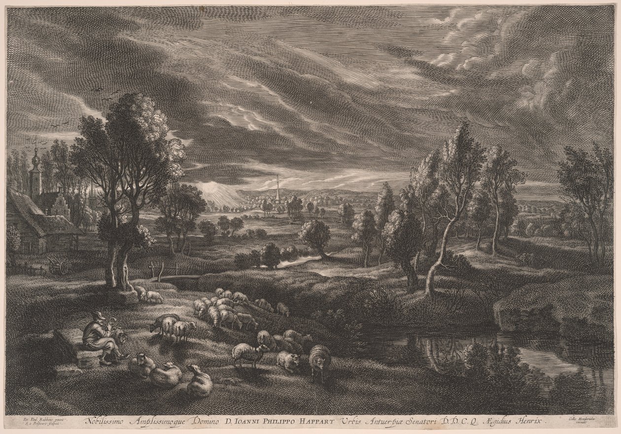 Landskap med sauer, fra De små landskapene av Schelte Adamsz. Bolswert
