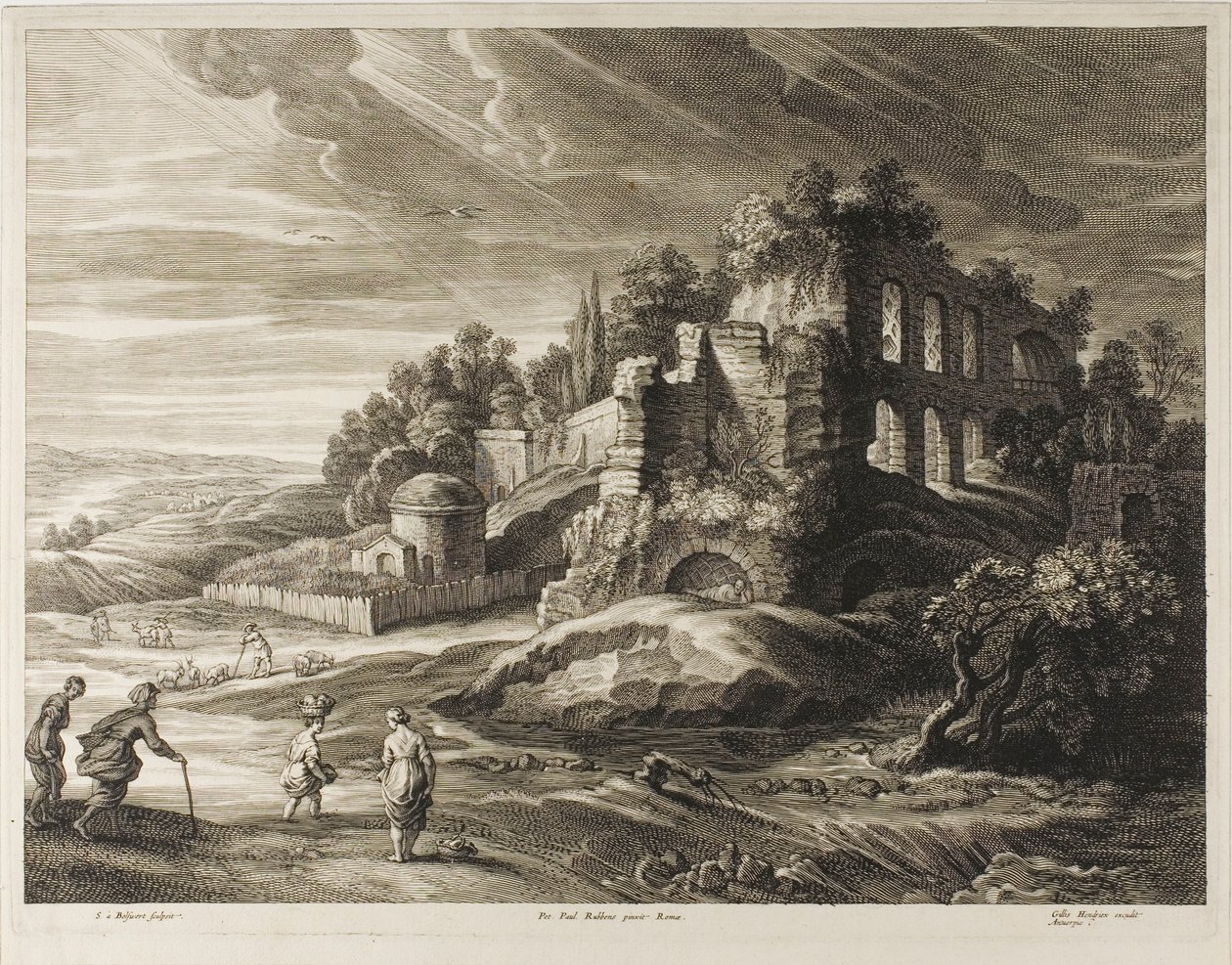 Landskap med de store ruinene, fra The Small Landscapes av Schelte Adamsz. Bolswert
