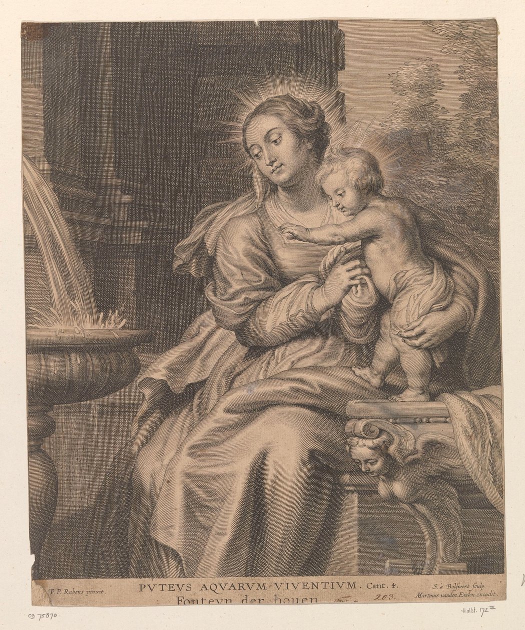 Maria met kind bij een fontein Well of living waters / Fonteyn der houen (tittel på objekt) av Schelte Adamsz. Bolswert