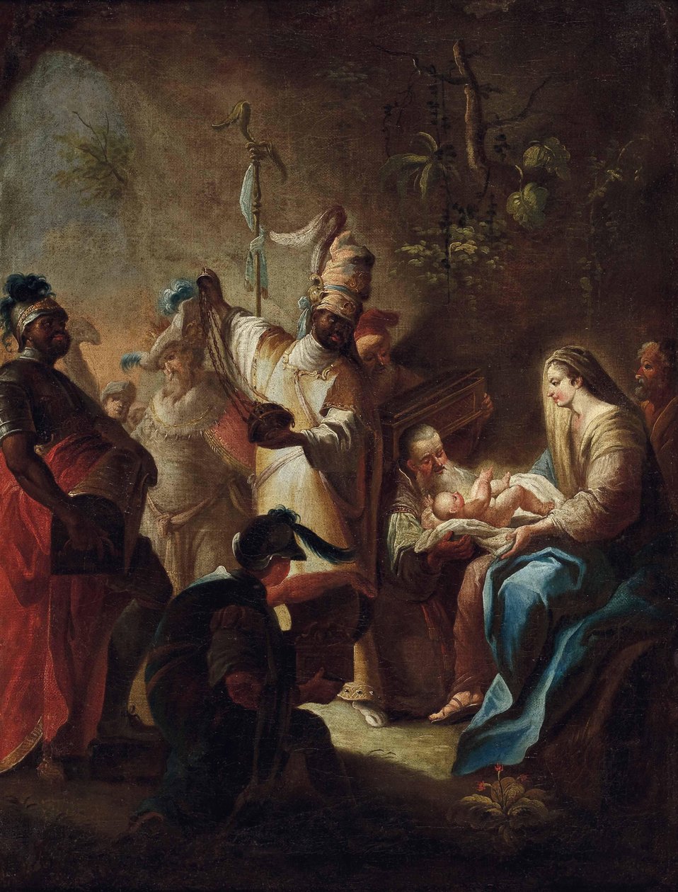 De tre kongene tilbeder Jesusbarnet av School of Johann Evangelist Holzer