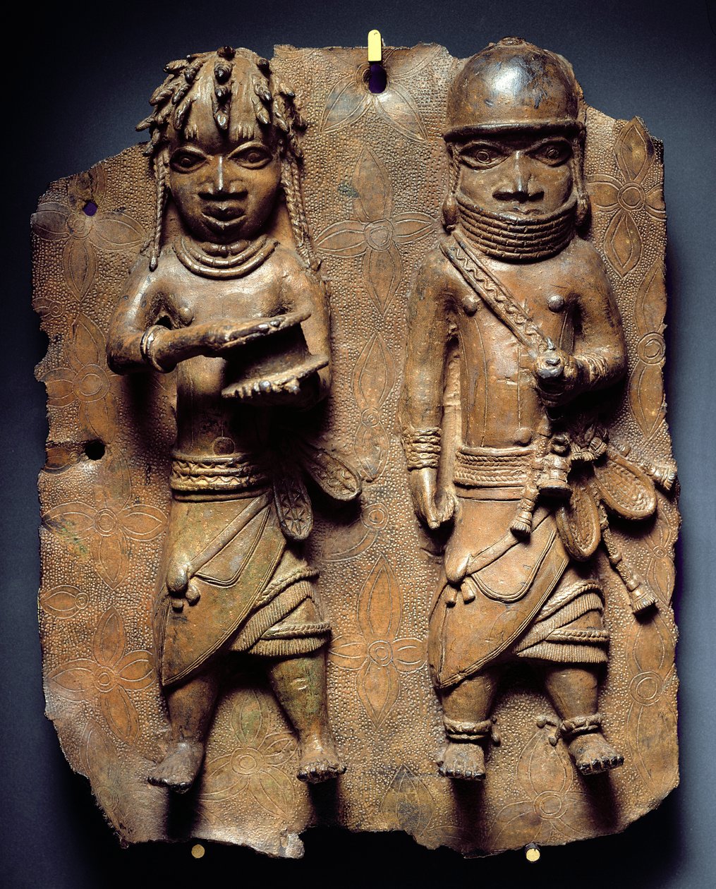 Benin Plaque, ritual for å styrke Obas mystiske kraft, Nigeria (messing) av School African
