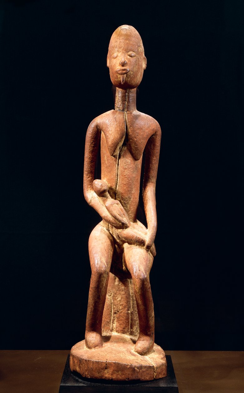 Treskulptur som viser mor og barn, av Master of Red Maternity, høyde 59 cm, Dogon stammekunst Mali av School African