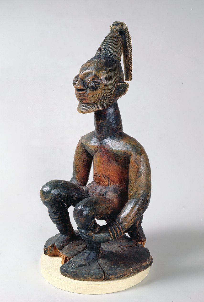 Yoruba-statue av en sittende høvding, Nigeria av School African