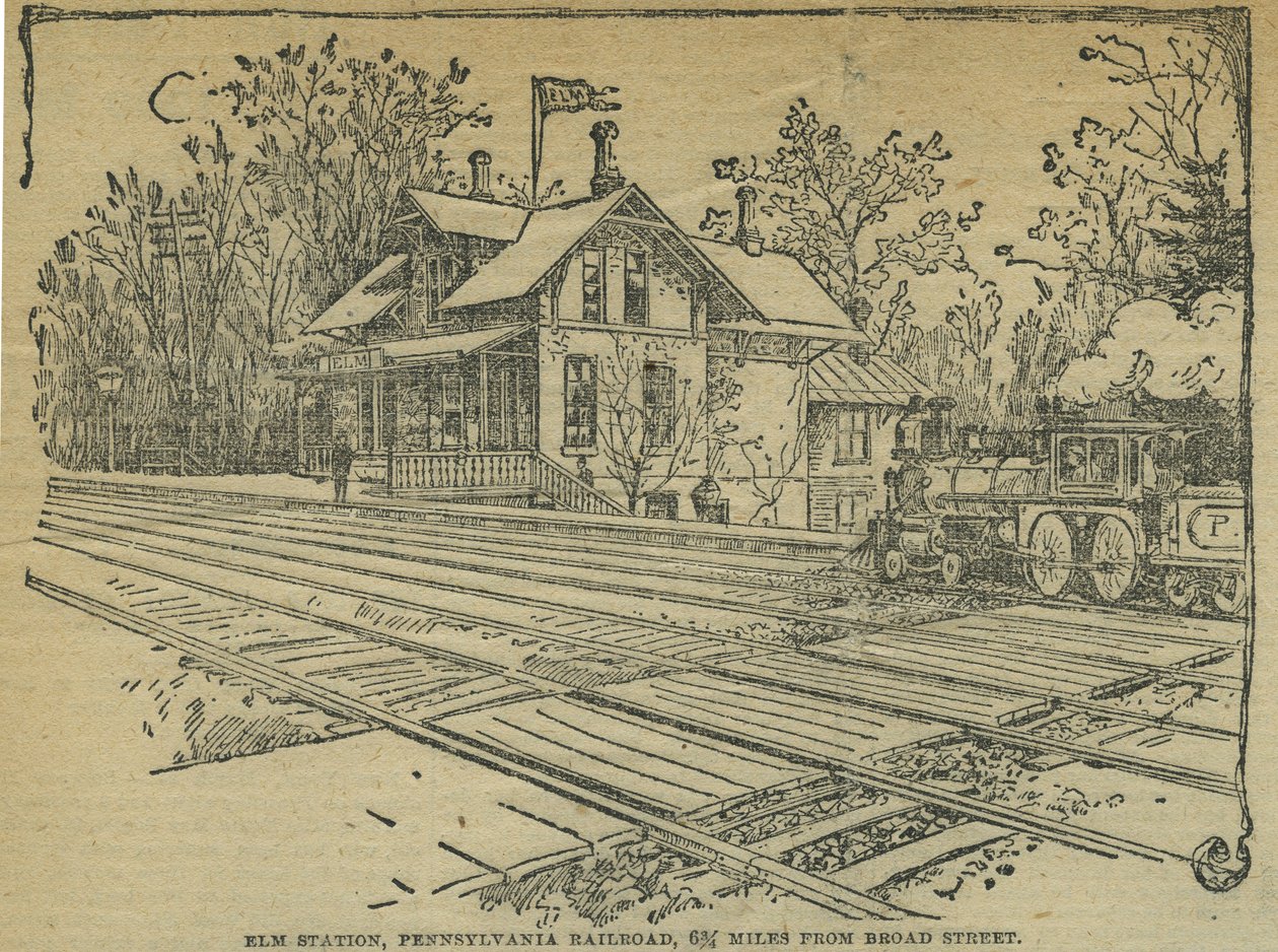 Elm Station, West Philadelphia, Pennsylvania Railroad, USA (litho) av School American