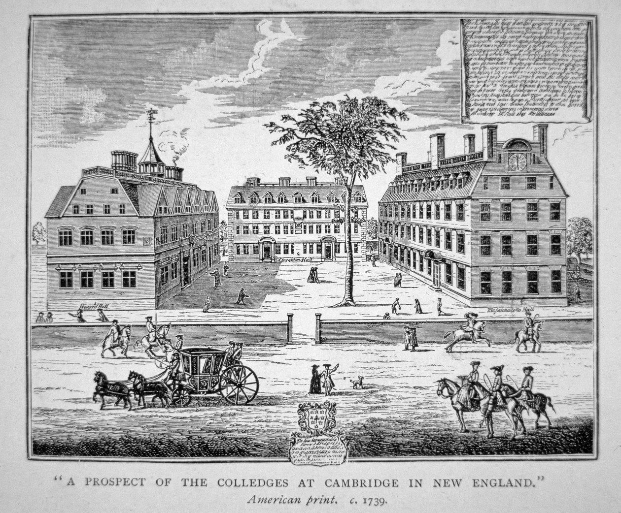 Harvard College, Cambridge, Massachusetts ca. 1739 (litho) av School American