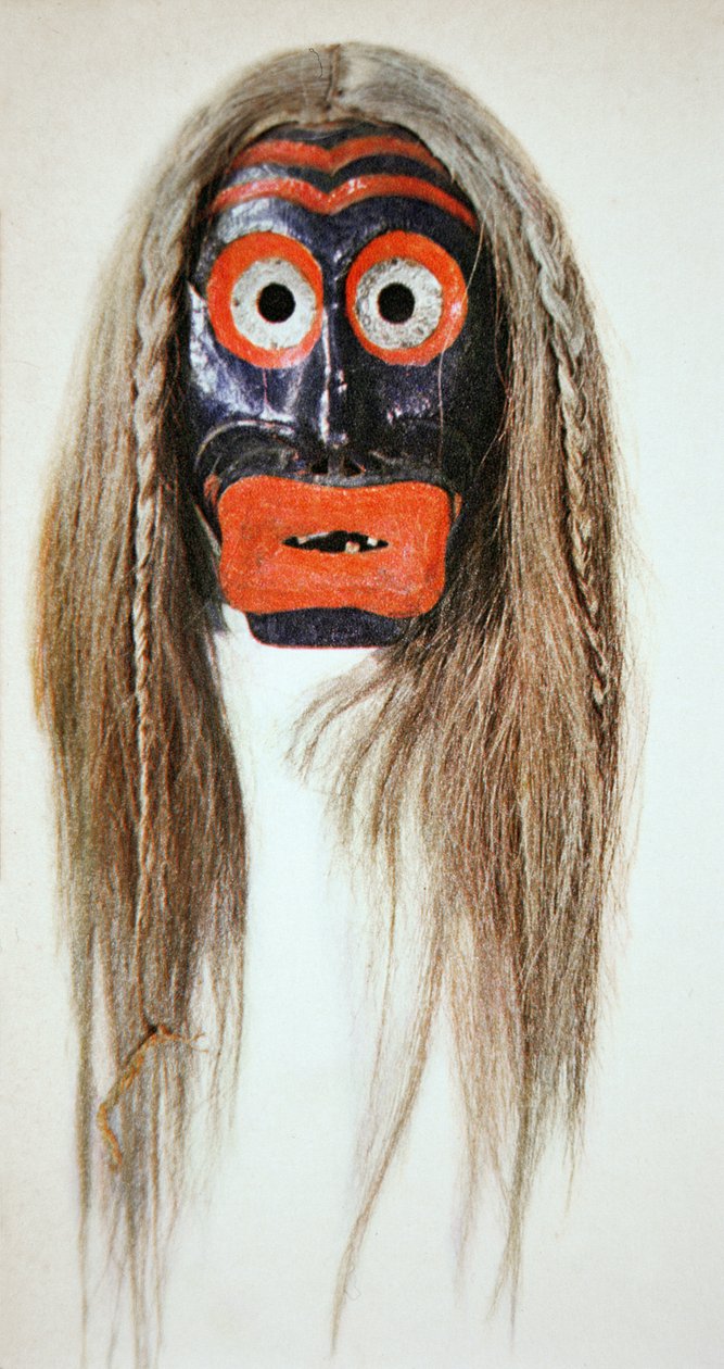 Iroquois Mask (tre og hår) av School American