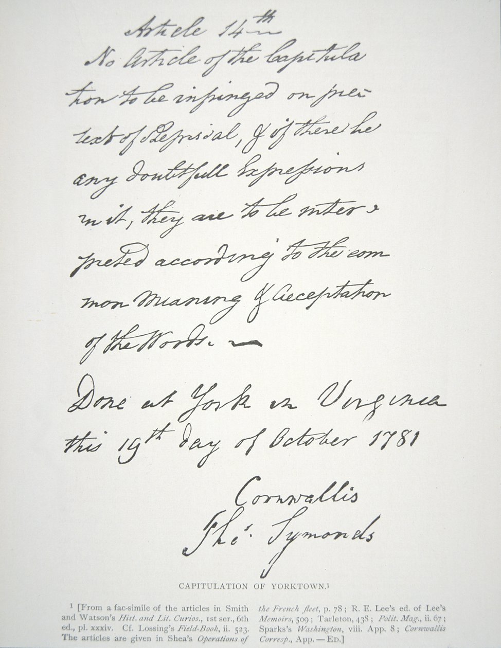 Kapitulasjonsbrev fra Yorktown, signert av Lord Cornwallis av School American