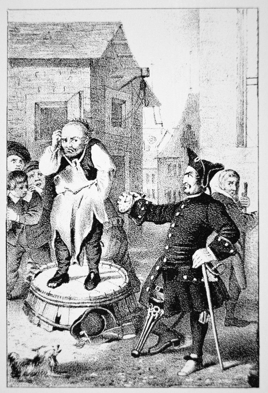 Peter Stuyvesant refser Willem Wickendam for å ha forkynt en baptistpreken (litho) av School American