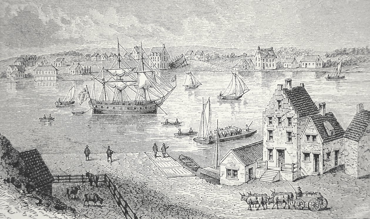 Fergen, New York, ca. 1750 (litho) av School American