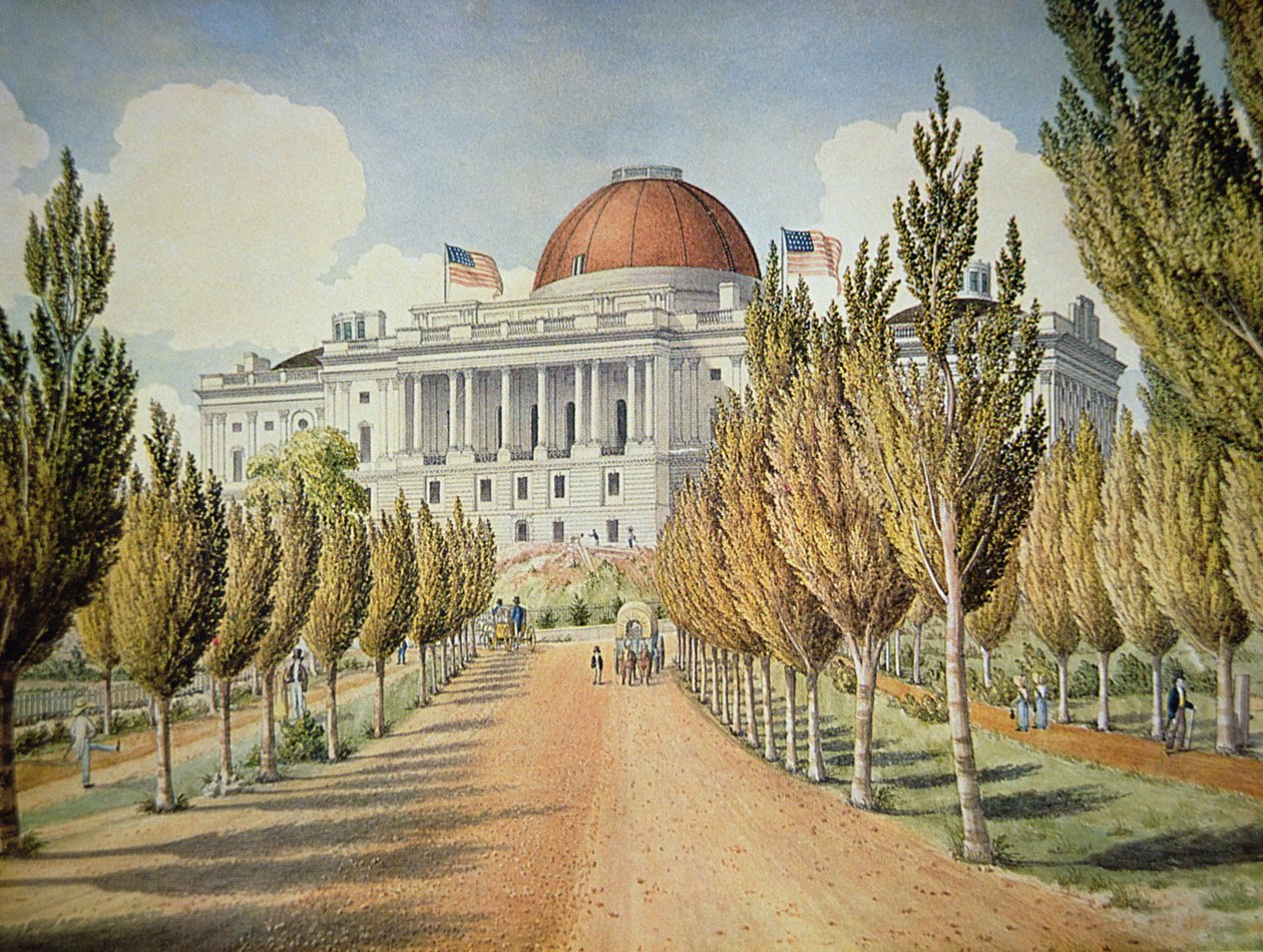 Utsikt over Capitol (farge litho) av School American
