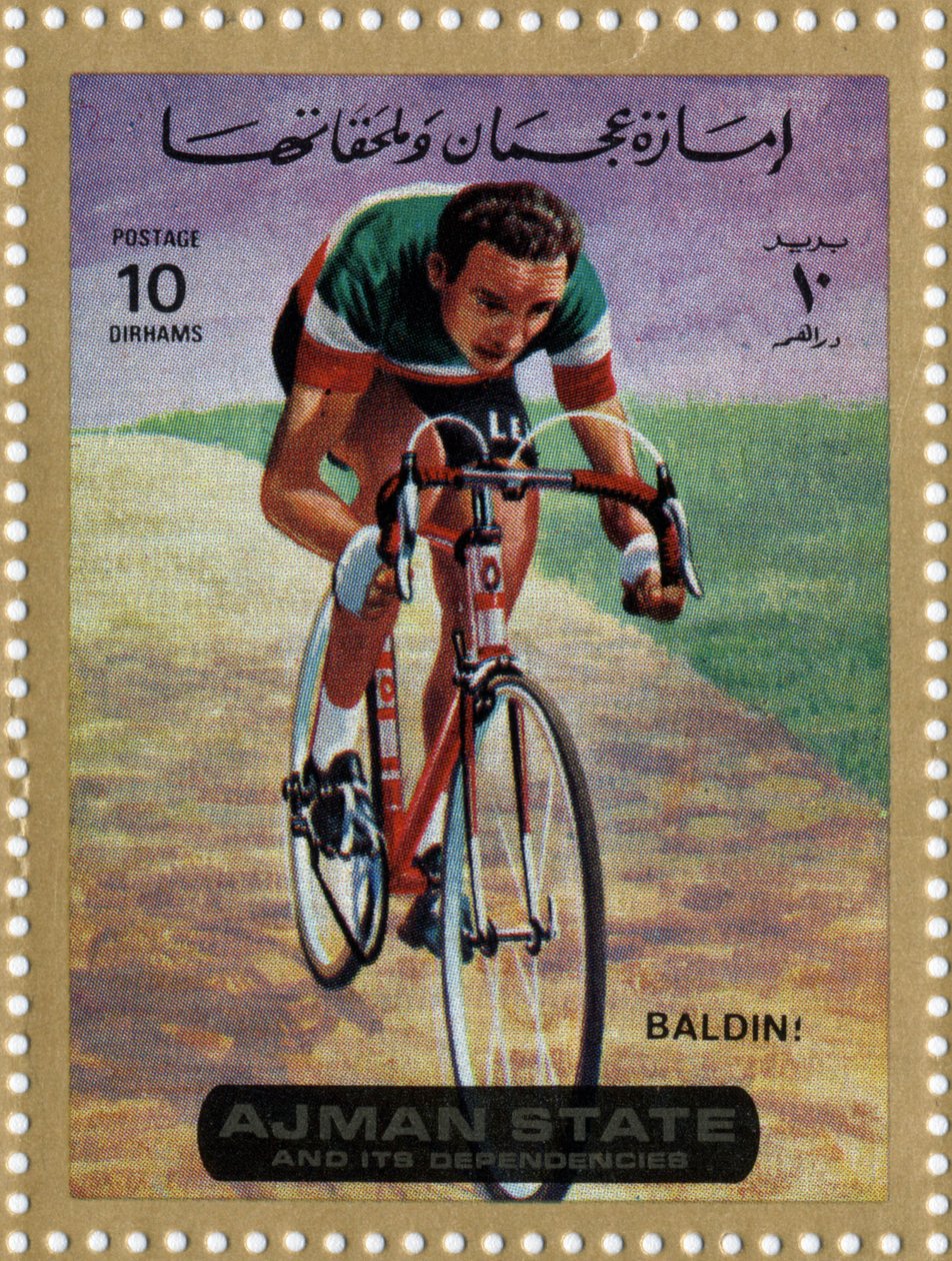 UAE-stempel som representerer syklisten Ercole Baldini (Ne 1933). av School Arabic