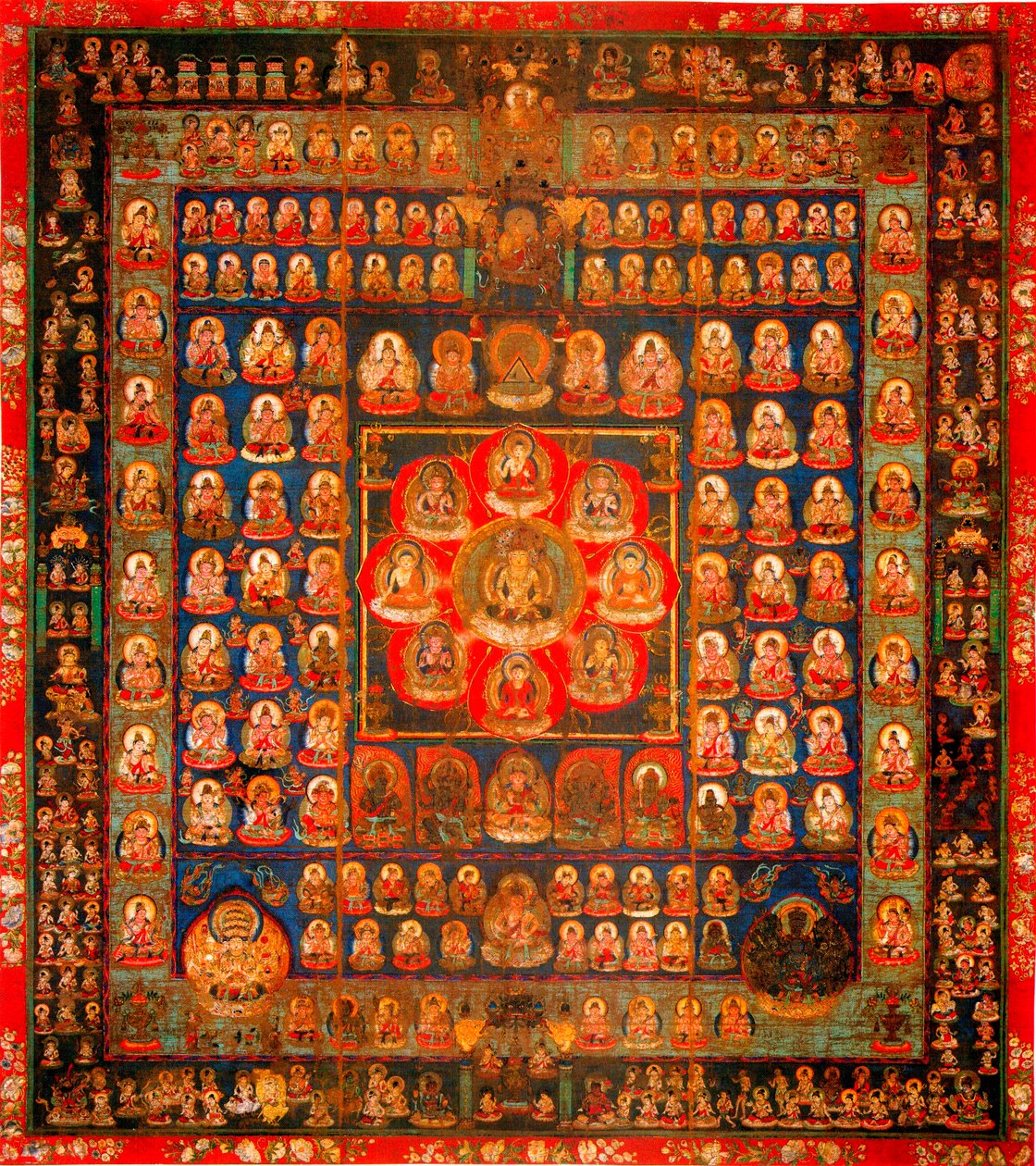Buddhisme: mandala taizokai (Garbhadhatu) sagt om matrisens verden - Anonym gouache på silke, 8.-9. århundre Dim 187x164,3 cm To-Ji Kyoto, Japan av School Asian