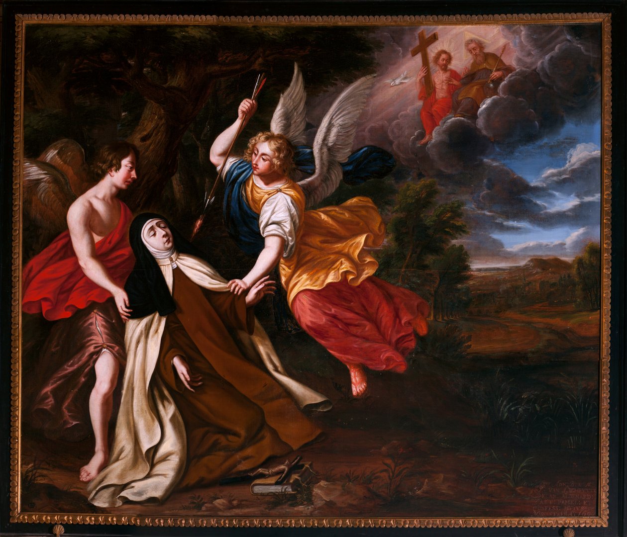 Ekstase av Saint Teresa. 1692 (maleri) av School Belgian
