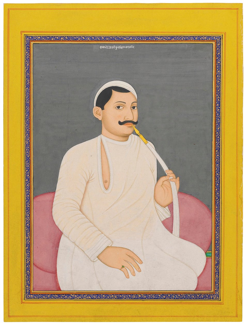 Et sittende portrett av Ram Chandra Lahiri, Dewan av Cooch Bewar (1829 - 1842, ca. 1840 (ugjennomsiktige pigmenter forsterket med gull på papir) av School Bengali