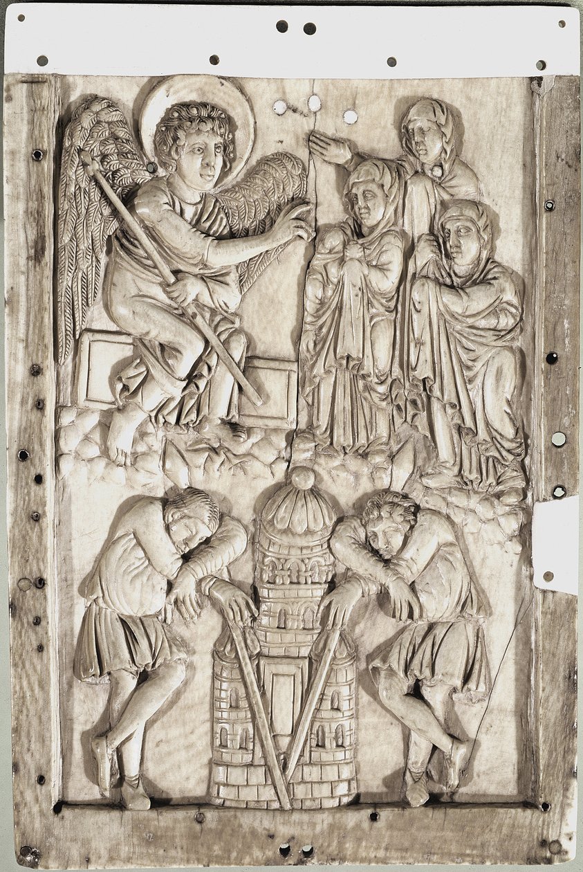 Karolingisk kunst: hellige kvinner ved graven - (Hellige kvinner ved graven) Elfenbensrelieff av School Carolingian