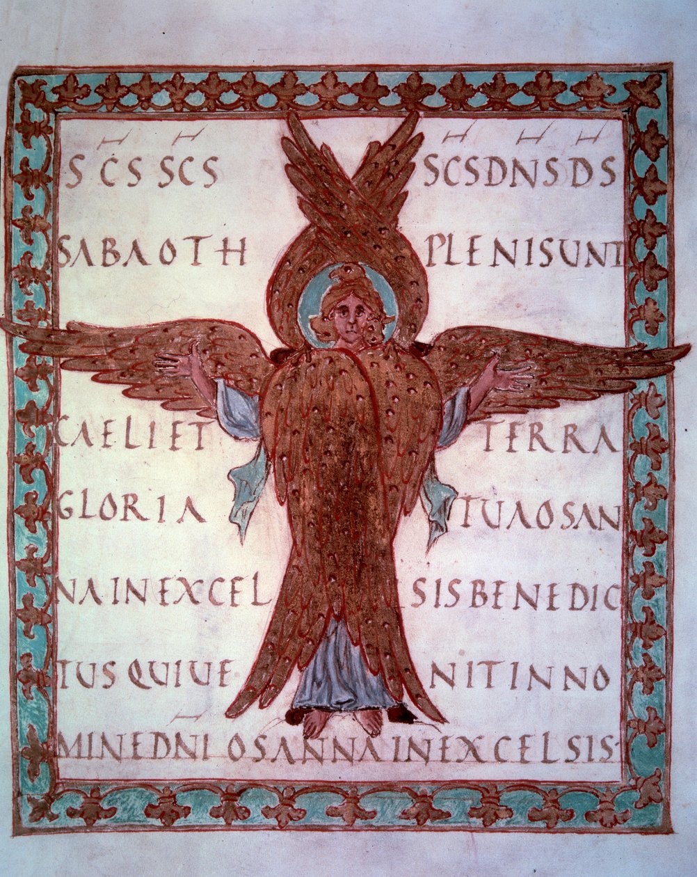 representasjon av en miniatyrserafin hentet fra det karolingiske manuskriptet "Sacramentaire de Drogon", beregnet på Drogon, sønn av Karl den Store. Paris fra 900-tallet, B.N. av School Carolingian