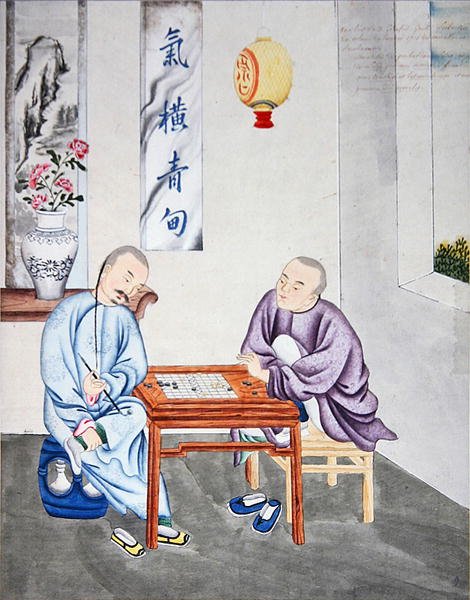 Et strategispill i Kina, sent på 1700-tallet (akvarell på papir) av School Chinese