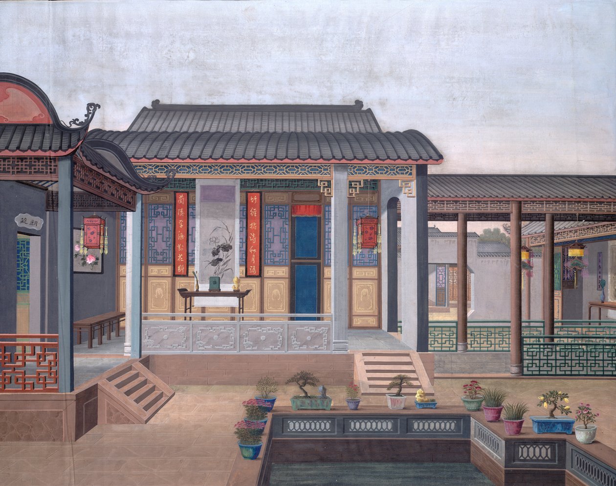 Legge til. Eller. 2196 Tegning av interiøret i huset til en kinesisk tjenestemann av School Chinese