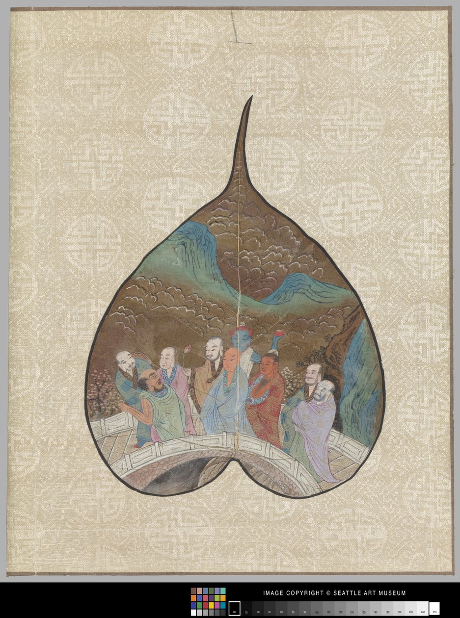 Bodhi-blad med Luohan-maleri (blekk og farge på blad) av School Chinese