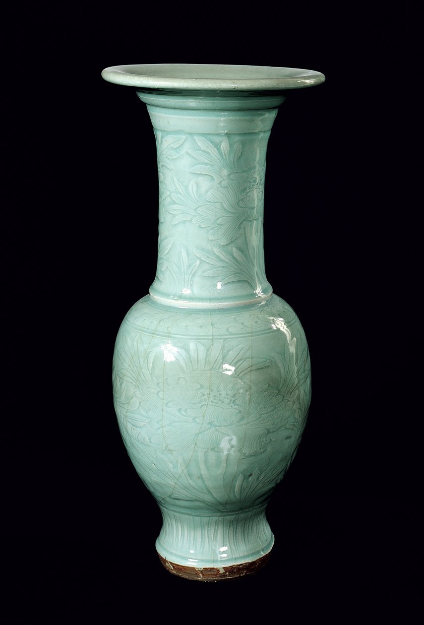 Celadon glasert vase, Yuan-dynastiet (1260-1368) (keramikk) av School Chinese