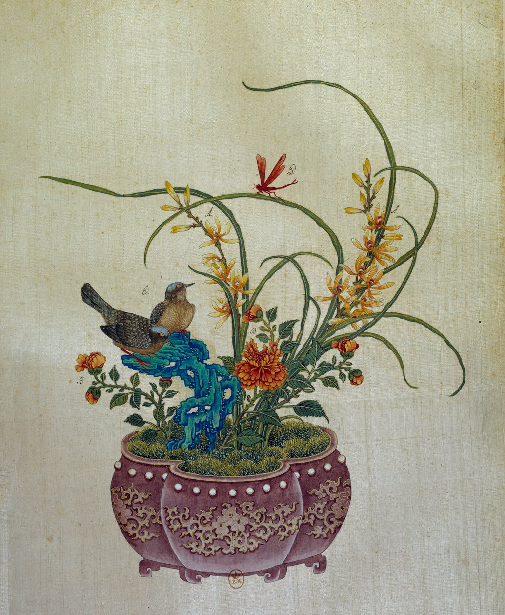 Kinesisk kunst: blomster og fugler. Silkemaleri fra 1700-tallet. Paris, B.N. av School Chinese