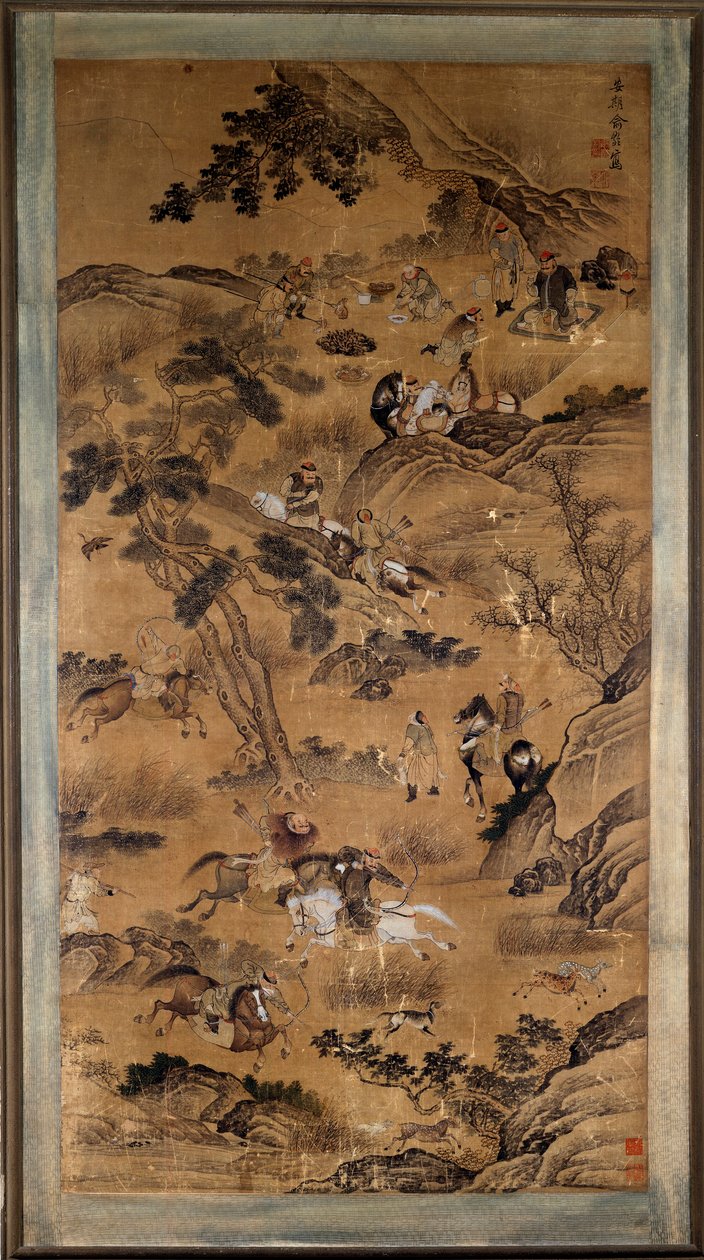 Kinesisk kunst: "" jaktscene""" trykk fra 1600-tallet. av School Chinese