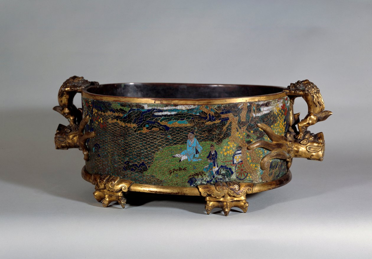 Kinesisk kunst: pot cache i cloisonne-e-post. Paris fra 1500-tallet, dekorativ kunst av School Chinese