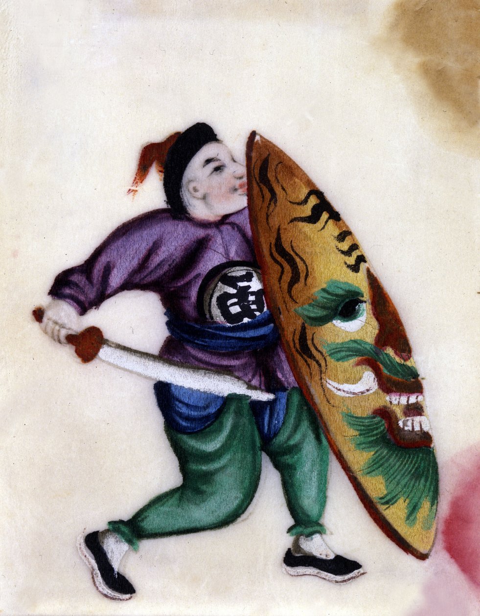 Kinesisk soldat med sverd og skjold. av School Chinese