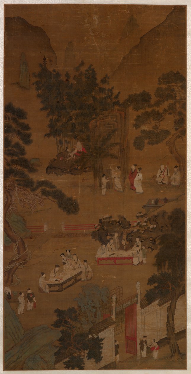 Elegant Gathering in the Western Garden, ca. 1600 (blekk og farge på silke) av School Chinese