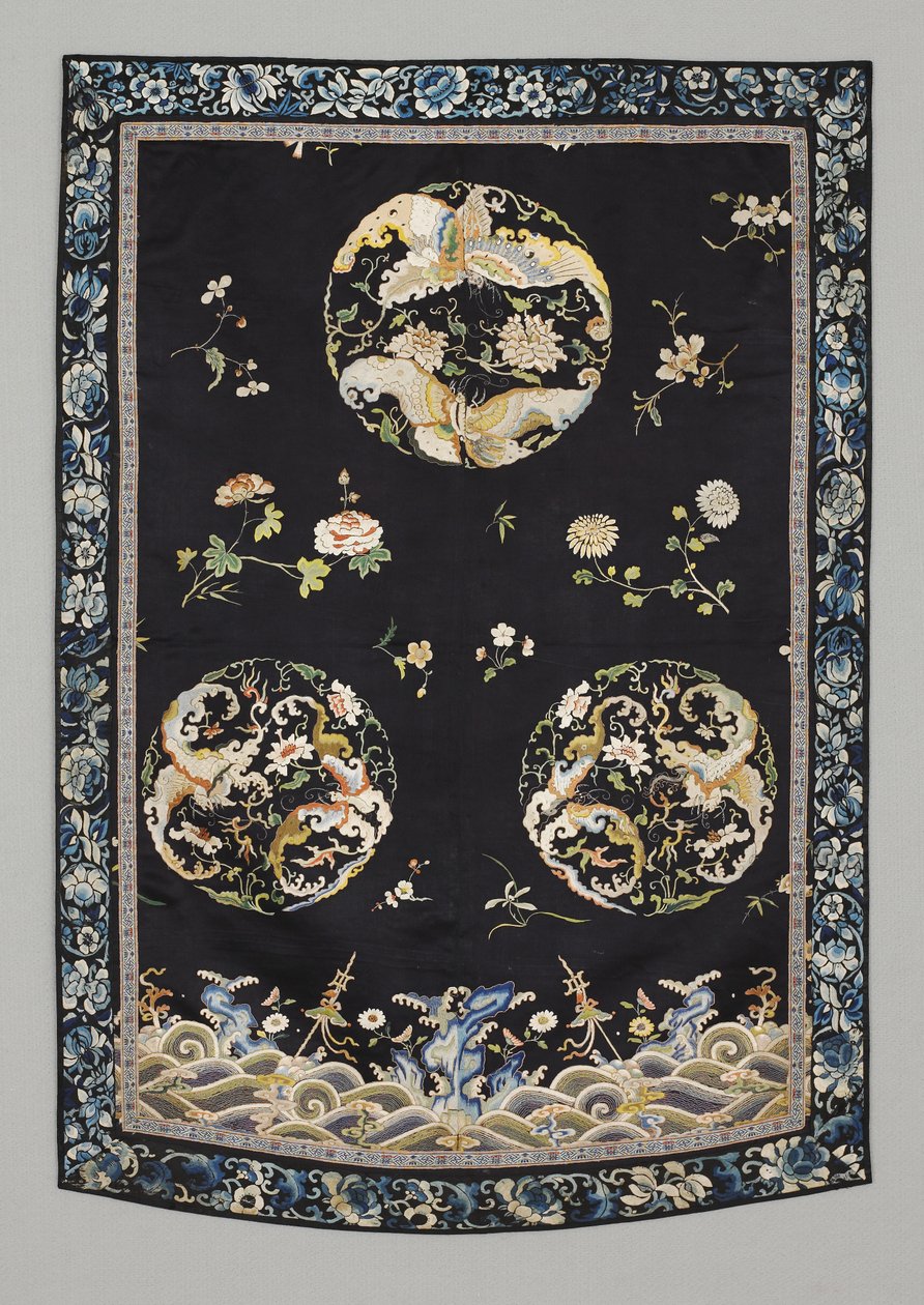 Hengende, ca. 1750-1800 (Silke med broderi (satengsøm), naturlig og syntetiske fargestoffer) av School Chinese