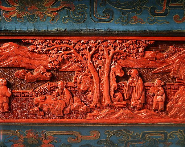 Jardiniere, Qianlong-periode (1736-95) (lakkert tre) (detalj av 272175) av School Chinese