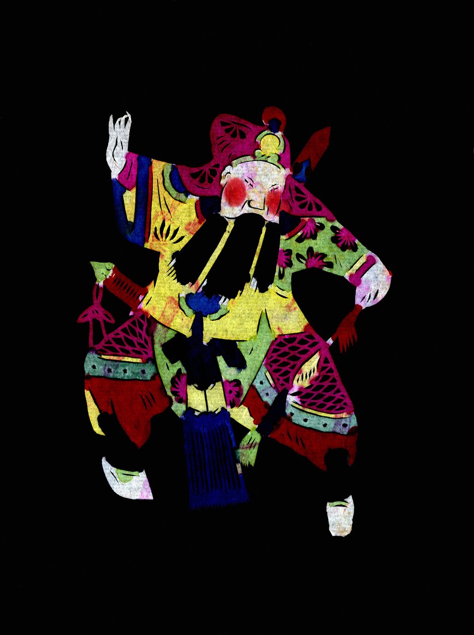 Mannlig figur fra Pekin-operaen med maske. Malt papirklipp eller «Jian Zhi», kinesisk folkekunst, Peking. av School Chinese