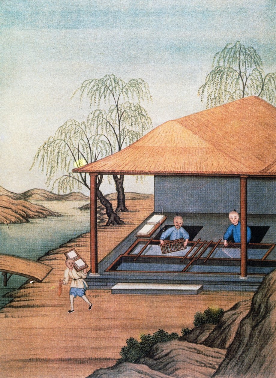 Gammel papirfabrikk, fargetrykk, Kina av School Chinese