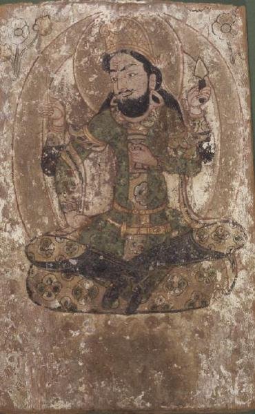 Roustem, silkeguden, kinesisk Turkestan, 600-700-tallet f.Kr. (maleri på trepanel) av School Chinese