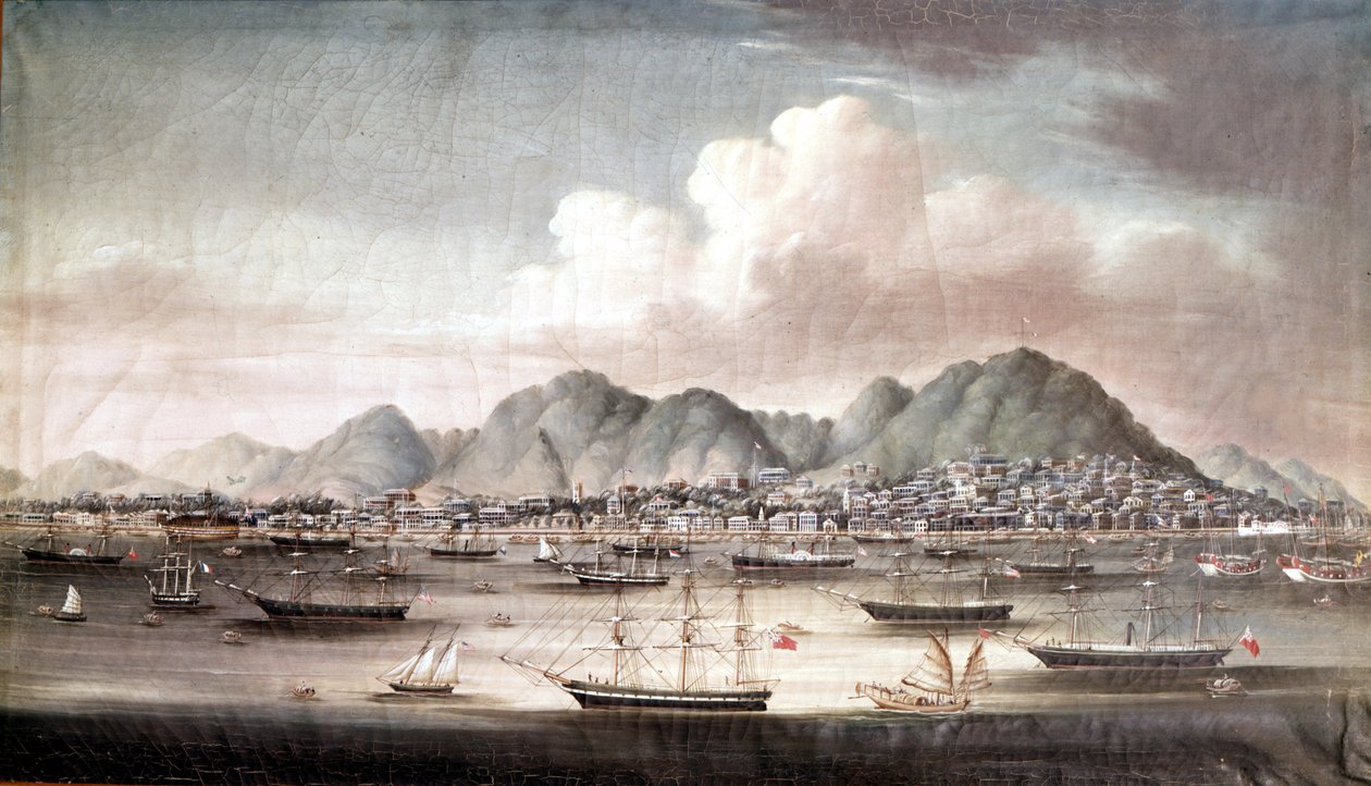 Havnen i Hong Kong, halvparten av 1800-tallet, anonymt kinesisk maleri. av School Chinese