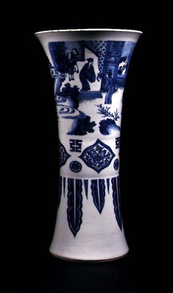 Vase med tre register, som viser et landskap, pastillpaneler og fallende lapper av School Chinese