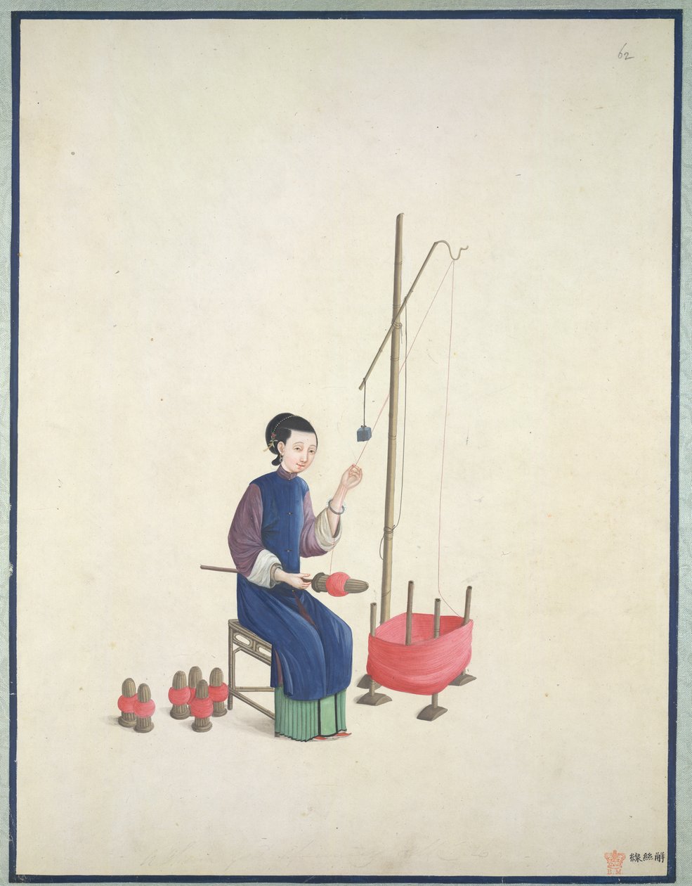 Veving av silke, ca. 1800 (akvarell på papir) av School Chinese