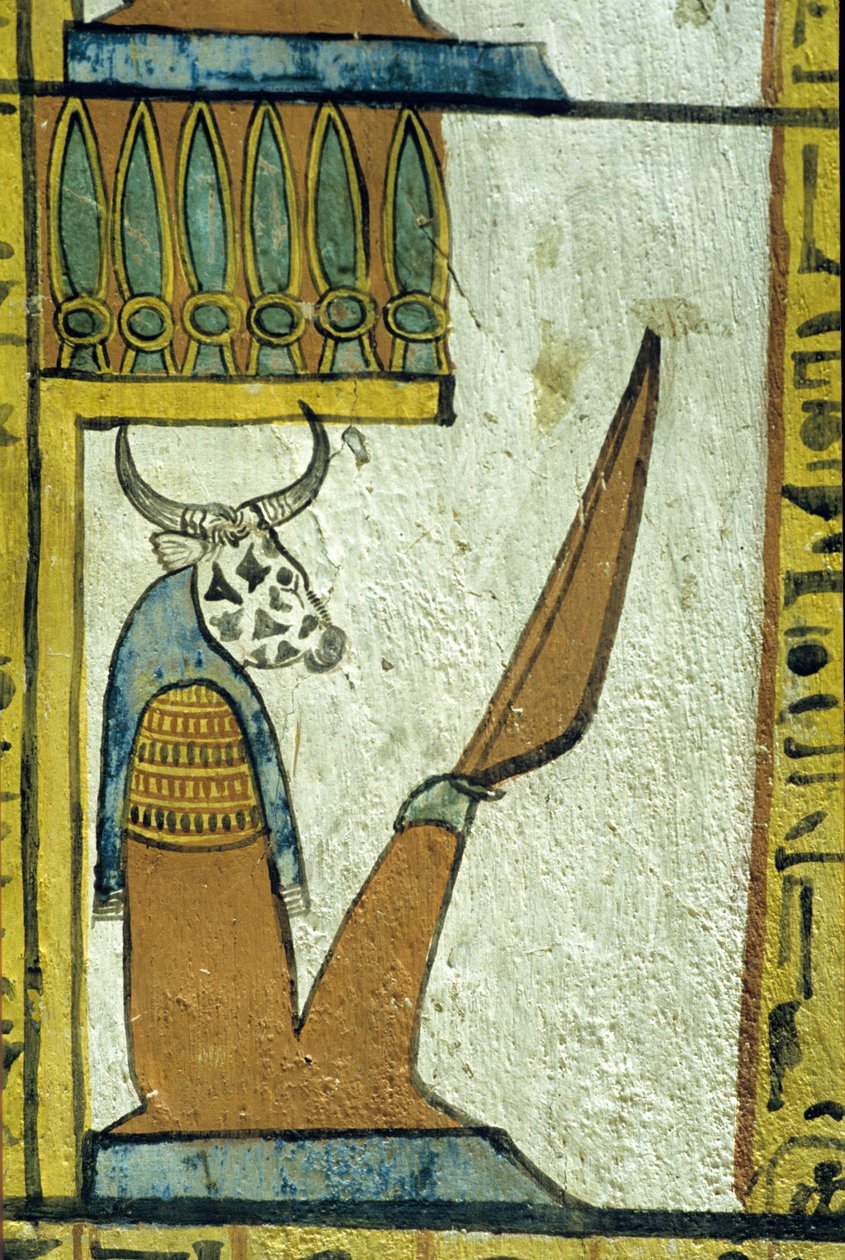 Det gamle Egypt, Veggmaleri, Underverdenens Gud ledet av ku, Sennedjems grav, Theben, Deir el Medina av School Egyptian