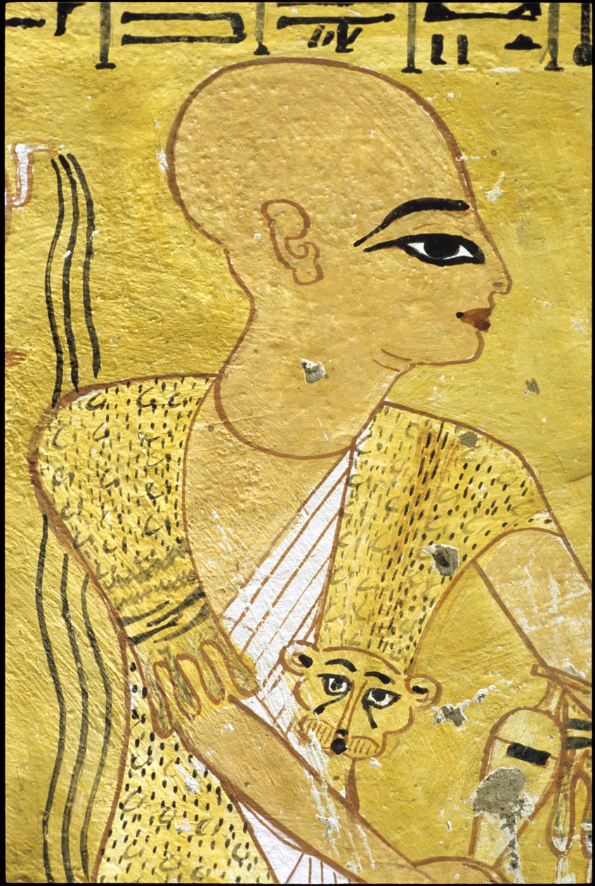 Det gamle Egypt, Veggmaleri Inherkhaus grav, Theben, adelens grav, 20. dynasti, En prest som skjenker drikkoffer for Inherkhau (bilde) av School Egyptian