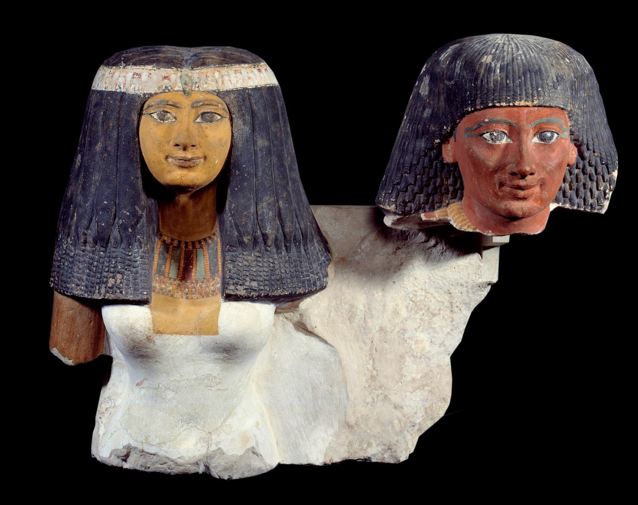Kunst fra det gamle Egypt: Senynefer og hans kone Hatshepsut (1410 f.Kr.). Skulptur av det 18. dynastiets nye imperium. Paris, Musée du Louvre. av School Egyptian