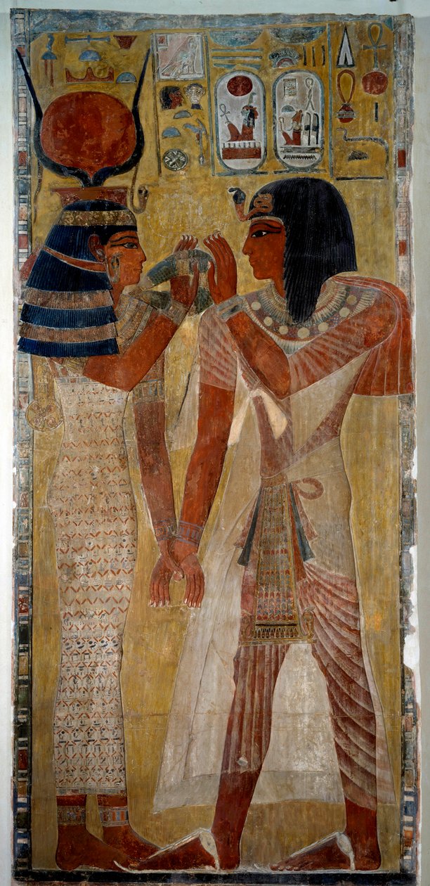 Kunst fra det gamle Egypt: Kong Sethi I og gudinnen Hathor, kommer fra graven til Sethi I (kongenes dal) av School Egyptian