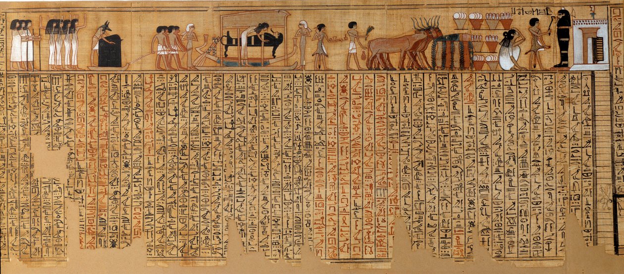 Egyptian Antiquit: Book of the Dead, Papyrus of Nebqed. Rundt 1400-1350 f.Kr. 18. dynasti. Fra Theben. Søn 6,3 m Paris, Musée du Louvre av School Egyptian